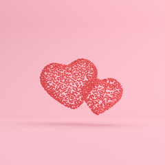 Poster - Minimal scene of floating tiny heart in hearts shape. Valentine concept, 3D rendering.