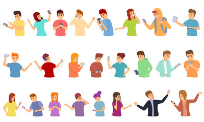 Poster - Using smartphone icons set. Cartoon set of using smartphone vector icons for web design