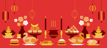Chinese New Year, Worship, Sacrificial Offering Objects Background