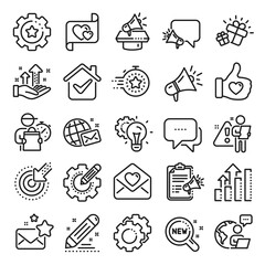 brand social project line icons. business strategy, megaphone and representative. influence campaign