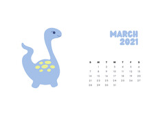 2021 Dinosaur Calendar, Dino Calendar 2021, Kids Room Wall Art, Sunday Start Printable Calendar, Monthly Landscaped Calendar For Kids