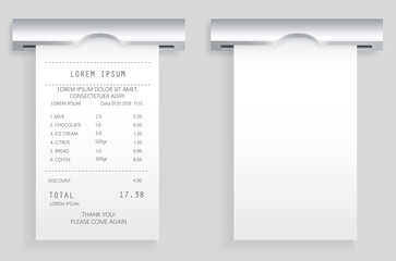 Aufkleber - payment check paper document poked out of cash register. buying financial invoice bill purchasing ca