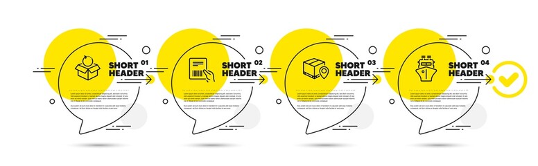 Aufkleber - Parcel invoice, Return package and Parcel tracking line icons set. Timeline infograph speech bubbles. Ship sign. Delivery document, Exchange goods, Package location pin. Shipping watercraft. Vector
