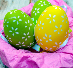 Easter eggs surrounded by rustic background