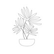 Flower in Pot One Line Drawing. Black Line Floral Sketch on White Background. Trendy Minimalist Vector Illustration for T-shirt, Slogan Design Print. Vector EPS 10.