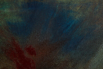 Abstract creative background: dull, chaotic oil paint spots on linen canvas before tonal priming