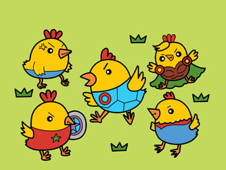 Wall Mural - Chicken hero team on the grassland