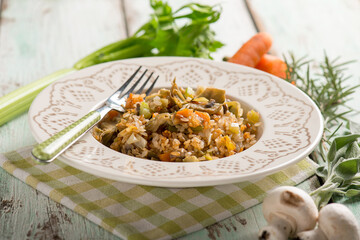 Wall Mural - fried rice with mushroom artichoke and carrot