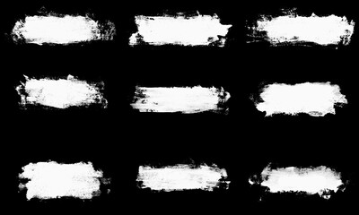 Poster - set of nine black strokes of paint isolated on a white background.