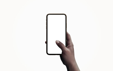 Aufkleber - Isolated woman hand with smart phone. Dark skin. Isolated display for mockup