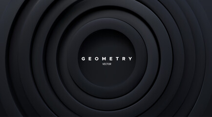Poster - Black concentric rings. Abstract geometric background.