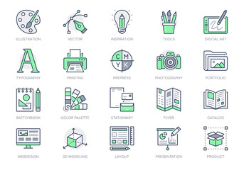 graphic design line icons. vector illustration included icon - digital creative tool, paintbrush, pa