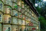 Fototapeta Boho - Big sake barrels places as offerings in a temple in Tokyo, Japan