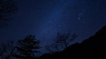 Wall Mural - Astronomy: time lapse of the beautiful starry sky moving above the mountain