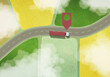 © fStop - Location marker above commercial truck driving among rural fields