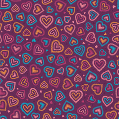 Wall Mural - Fun hand drawn doodle hearts seamless pattern, lovely background, great for Valentine's Day, Mother's Day, wallpapers, wrapping, textiles, banners - vector design