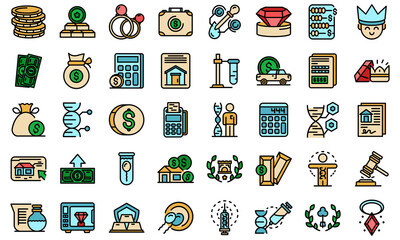 Sticker - Inheritance icons set. Outline set of inheritance vector icons thin line color flat on white