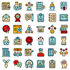 Poster - Experience icons set. Outline set of experience vector icons thin line color flat on white