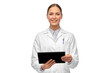 © Syda Productions - medicine, profession and healthcare concept - happy smiling female doctor or scientist in white coat with tablet pc computer