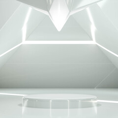 Poster - abstract white futuristic podium product stand 3d render illustration for product presentation with copy space