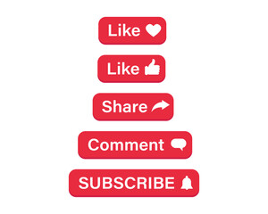 Fototapete - Social media buttons. Like, Share, Comment and Subscribe buttons. Internet page interface. Vector set