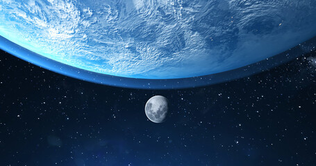 Wall Mural - Beautiful planet Earth and Moon from space. 3D illustration. Images from NASA