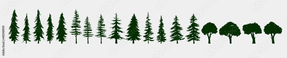Vector tree collection - Set of green trees illustration. Stock Vector ...