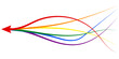 arrow formed by multiple merging lgbt pride colourful lines white background. Partnership, merger, alliance and integration concept