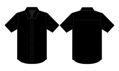 Sticker - Blank Black Short Sleeve Dress Shirt Template On White Background.Front and Back View, Vector File