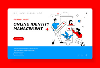 Poster - Online identity management landing page banner template. Flat linear vector illustration