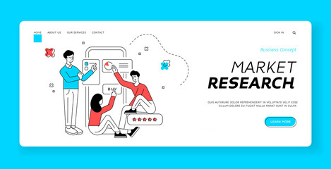 Poster - market research landing page banner template. flat linear vector illustration