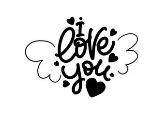 I love you cute lettering design with hearts and wings.