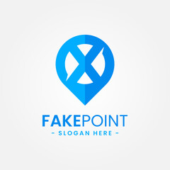 Wall Mural - Fake point logo design template. Initial letter x and point icon vector combination. Creative letter x for location symbol concept.