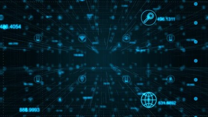 Poster - Motion graphic of Blue technology icon network connection abstract background concept seamless loop video