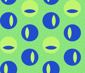 Poster - Seamless geometric pattern with the image of balls, peas, dashes, cat eyes. Vector design for great web banner, business presentation, brand package, fabric, print, wallpaper, postcard.