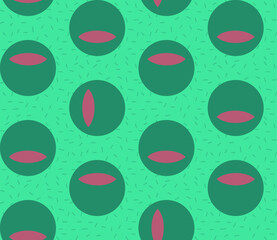 Poster - Seamless geometric pattern with the image of balls, peas, dashes, cat eyes. Vector design for great web banner, business presentation, brand package, fabric, print, wallpaper, postcard.