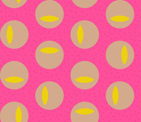 Poster - Seamless geometric pattern with the image of balls, peas, dashes, cat eyes. Vector design for great web banner, business presentation, brand package, fabric, print, wallpaper, postcard.