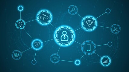 Motion graphic of Blue technology icon network connection abstract background concept