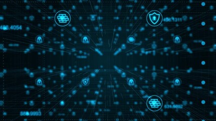 Poster - Motion graphic of Blue security icon network connection abstract background concept seamless loop video