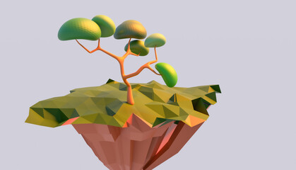 Poster - low polygon 3d tree on small hill