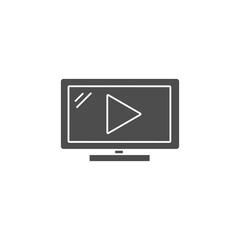 Poster - video play flat black solid icon for movie streaming, social media or online course vector illustration
