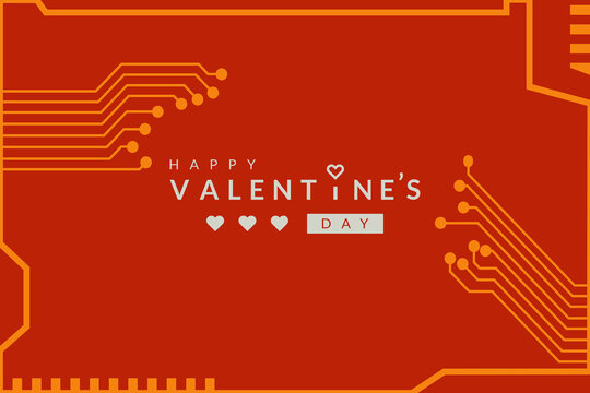 Valentine's day background with printed circuit board design.