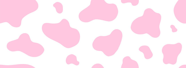 Wall Mural - Pink cow seamless pattern. Vector long abstract background with repeated stains on a white background