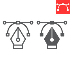 Poster - Curvature tool line and glyph icon, graphic design and designer, pen tool sign vector graphics, editable stroke linear icon, eps 10.