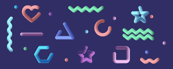 Wall Mural - 3d shapes. different geometric shapes in 3d design. liquid geometric shape with color. background. v