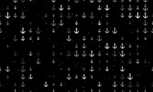 Seamless Background Pattern Of Evenly Spaced White Sea Anchor Symbols Of Different Sizes And Opacity. Vector Illustration On Black Background With Stars