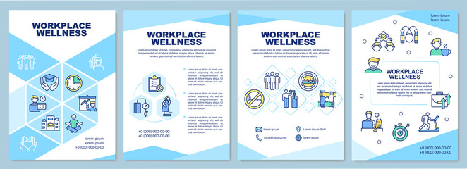 Wall Mural - Workplace wellness brochure template. Health promotion activity. Flyer, booklet, leaflet print, cover design with linear icons. Vector layouts for magazines, annual reports, advertising posters