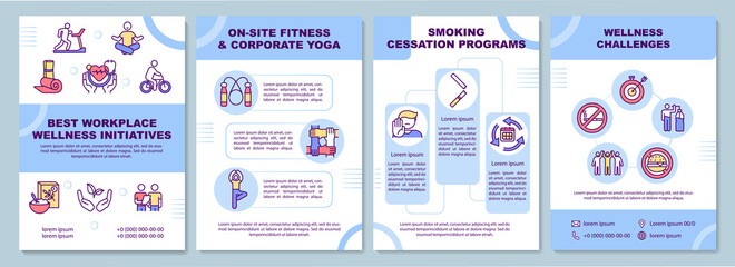 Wall Mural - Best workplace wellness initiatives brochure template. Health programs. Flyer, booklet, leaflet print, cover design with linear icons. Vector layouts for magazines, annual reports, advertising posters