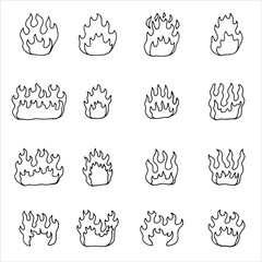 Sticker - fire sketches set. vector icons