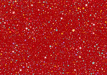 Seamless Pattern With Colorful Dots And Stars On Red Background. Vector Christmas Party Texture